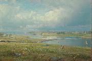 Mackerel Cove, Jamestown, Rhode Island, oil on canvas painting by William Trost Richards, laid down on masonite William Trost Richards